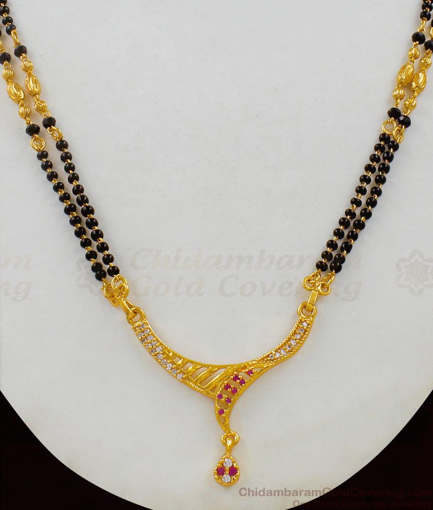 Aspiring Black Pearls Mangalsutra Short Thali Chain With AD Ruby Stone Pendant THAL85