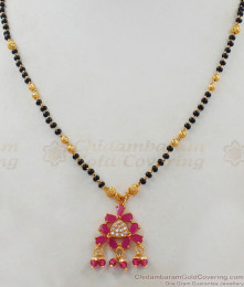 Simple Gold Mangalsutra Design Short Chain With Ruby Stone THAL92