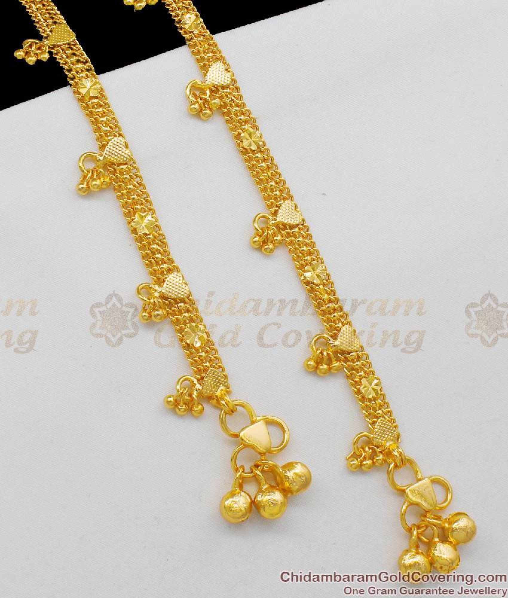 10 Inch Heart Design Anklet | Gold Pattern Kolusu Payal Designs for ...