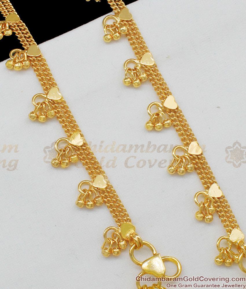 10 Inch Heart Chain Anklet | Gold Pattern Kolusu Designs for Daily Use ANKL1052