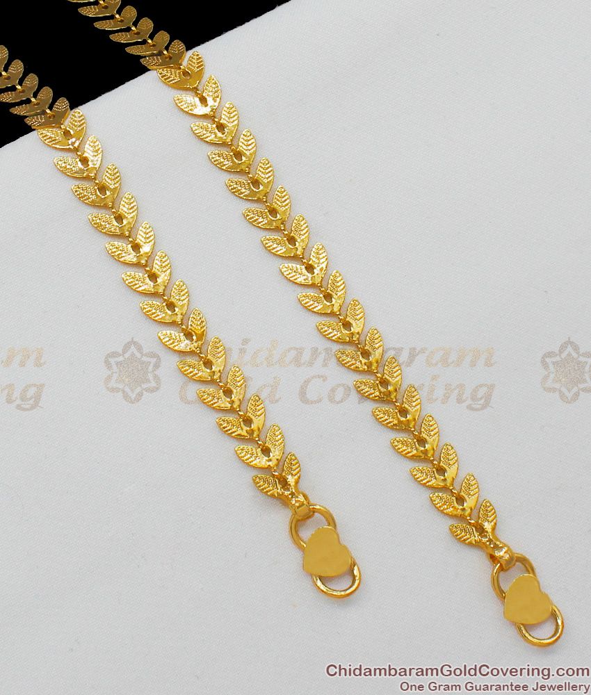 11 Inch Real Gold Tone Thick Leaf Anklet Model For Ladies Daily Use ANKL1054