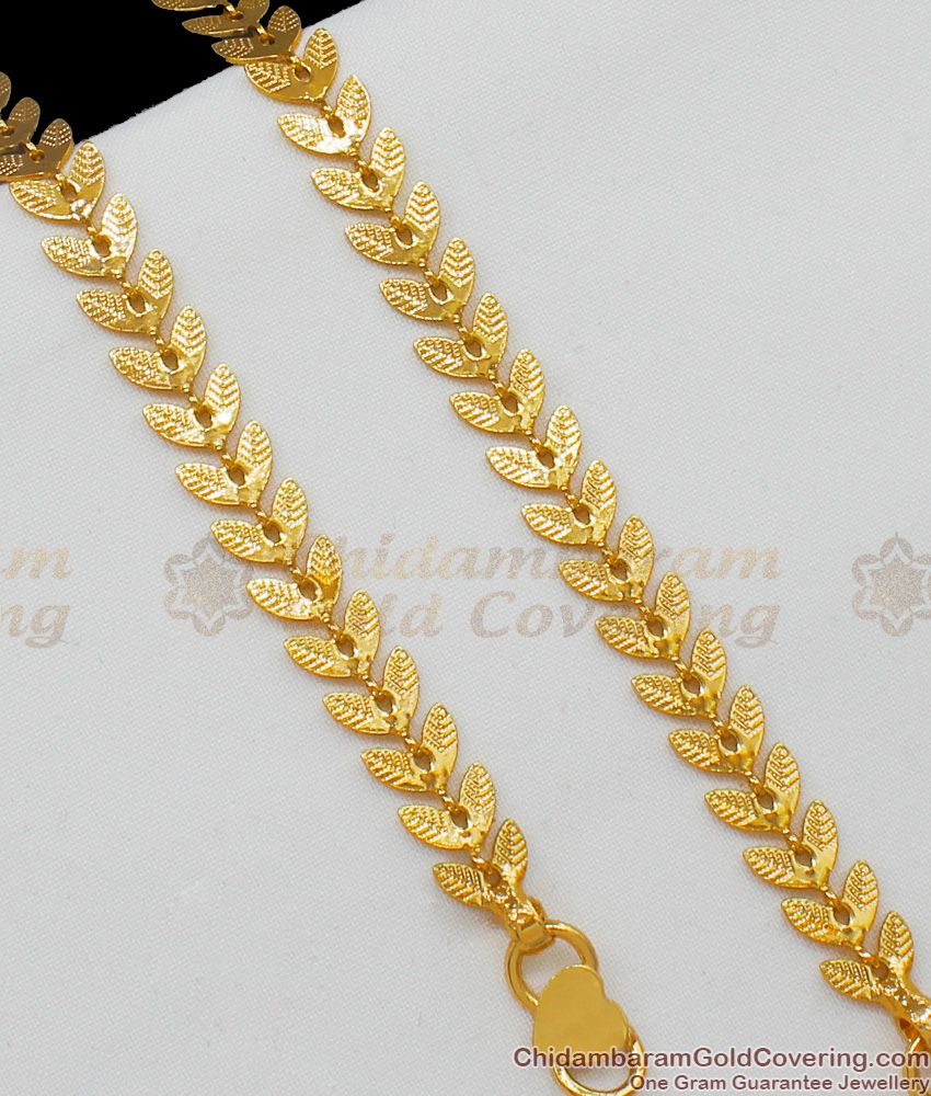 10.5 Inch Real Gold Tone Thick Leaf Anklet Model For Ladies Daily Use ANKL1054