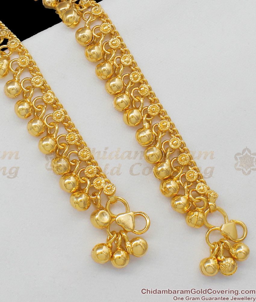 10.5 Inch Traditional One Gram Gold Full Beaded Kolusu Design Anklet For Regular Use ANKL1057