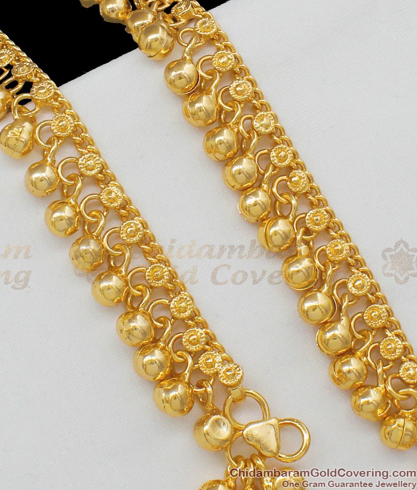 10 Inch Traditional One Gram Gold Full Beaded Kolusu Design Anklet For Regular Use ANKL1057