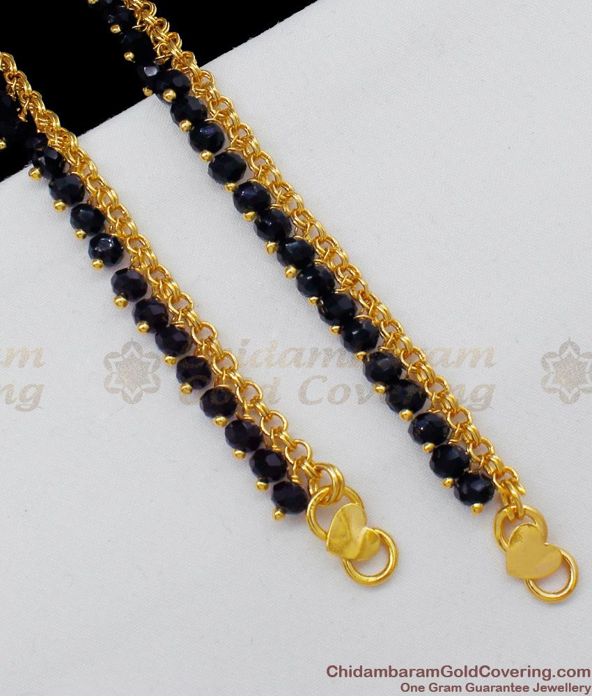 11 Inch Amazing Black Pearl Designer Model Black Bead Gold Anklets For Girls ANKL1066