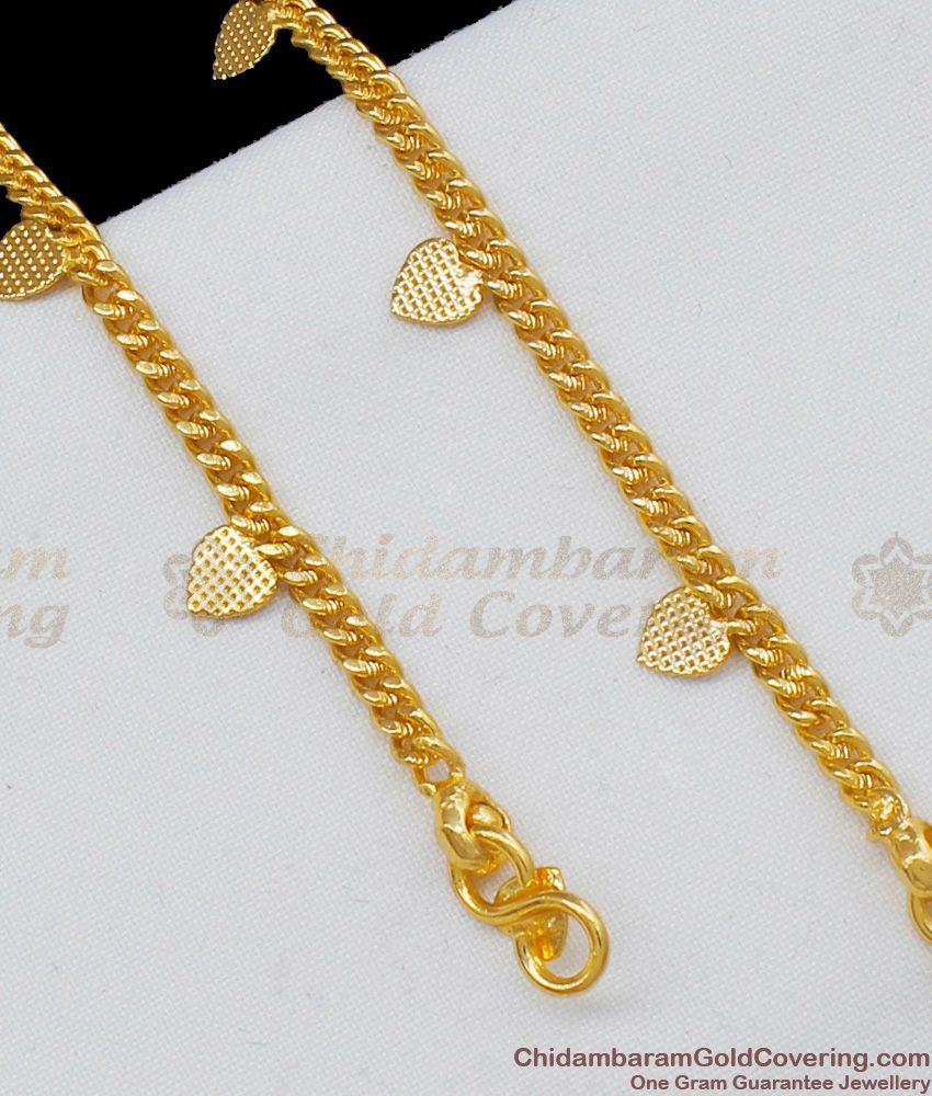 10 Inch Bridal Gift Collection Kerala Gold Heart Beads Anklet Model For Ladies ANKL1070