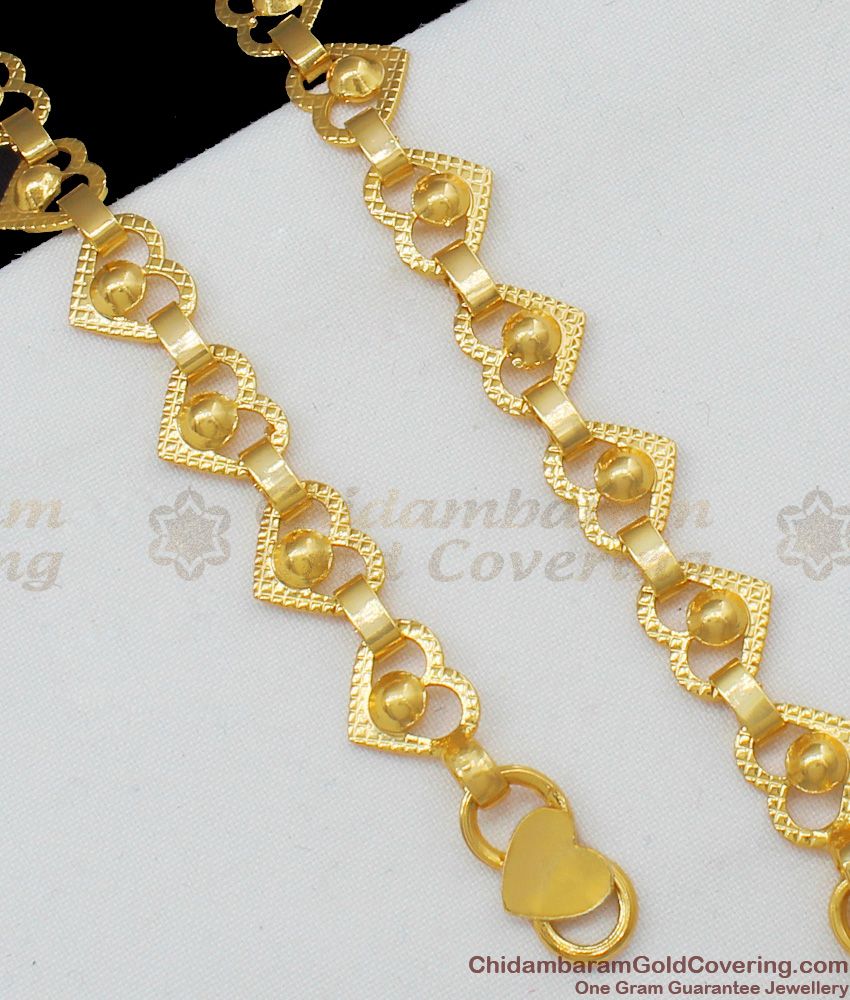 11 Inch Real Gold Tone Thick Heart Linked Anklet Model For Ladies Daily Use ANKL1076
