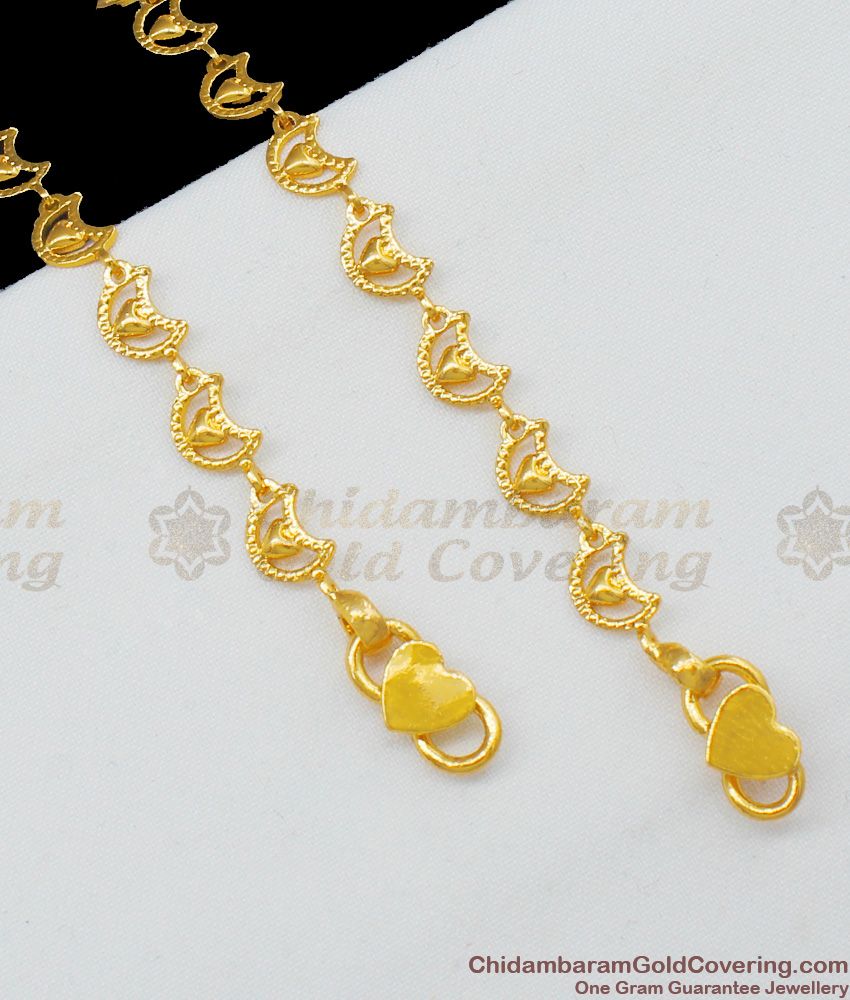 11 Inch Pure Gold Thick Heart Linked Fancy Anklet Model For Ladies Daily Use ANKL1080