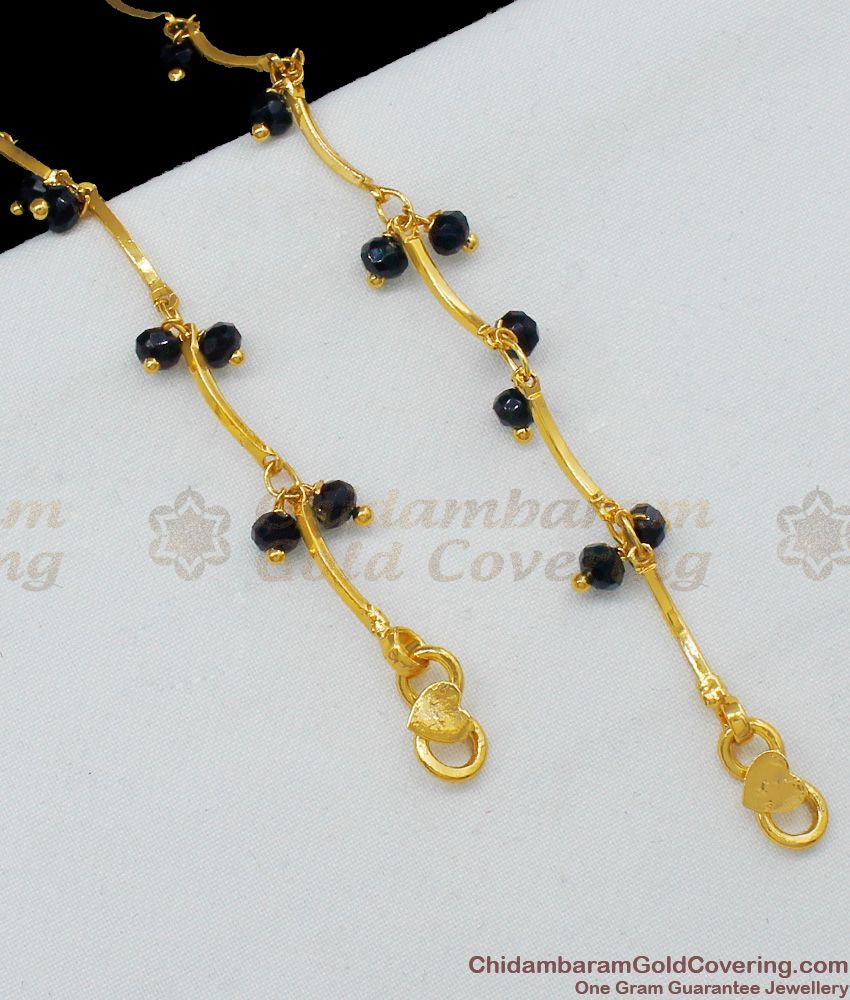 10.5 Inch Bollywood Black Pearl Design Gold Anklets Jewelry For Teen Girls ANKL1082