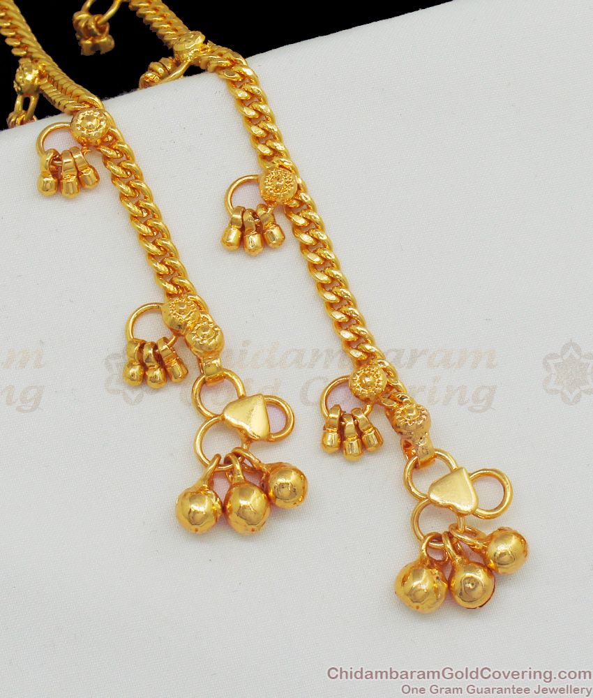 11 Inch Hanging Beads Pattern Gold Tone Anklets Collections For Daily Wear ANKL1093