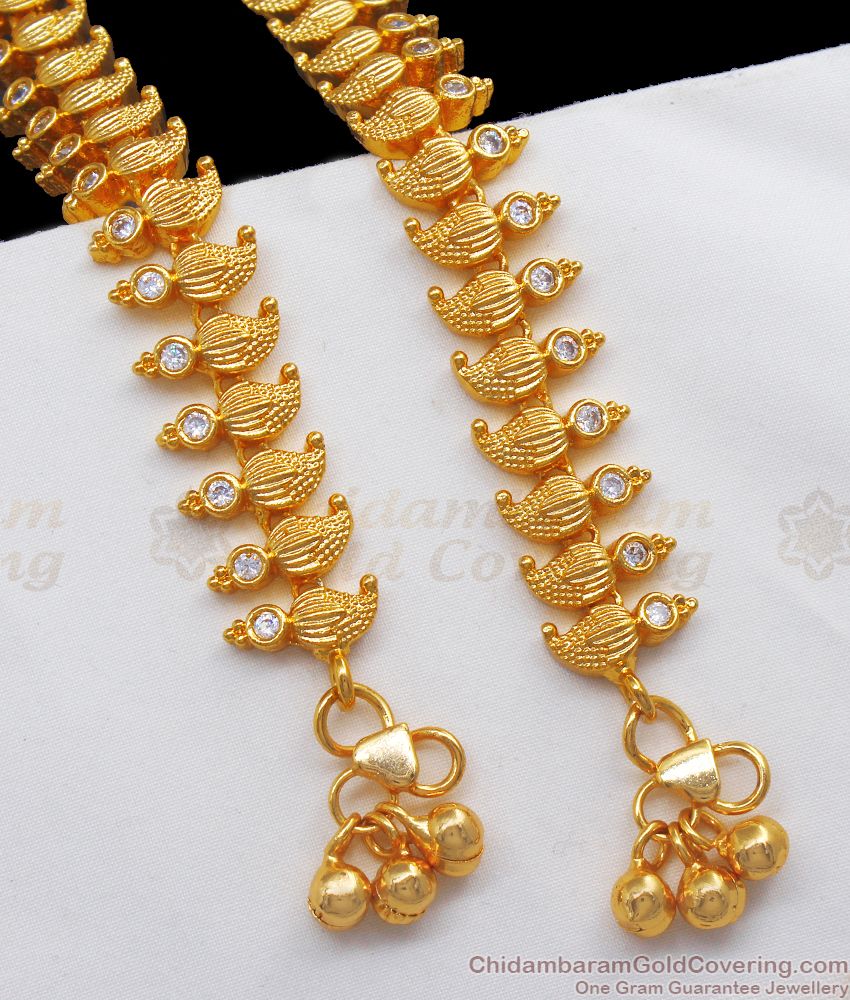 10 Inch Trendy Mango Design White Stone Gold Anklets Collections ANKL1168