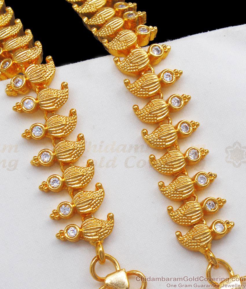 10 Inch Trendy Mango Design White Stone Gold Anklets Collections ANKL1168