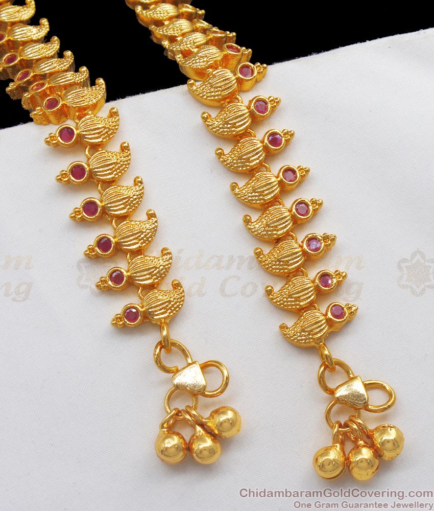 10 Inch Royal Mango Design Ruby Stone Anklets For Bridal Wear ANKL1169