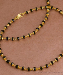 11 Inch Traditional Black Beaded Gold Anklets Designs For Womens ANKL1174