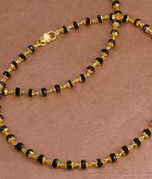 10.5 Inch Traditional Black Beaded Gold Anklets Designs For Womens ANKL1174