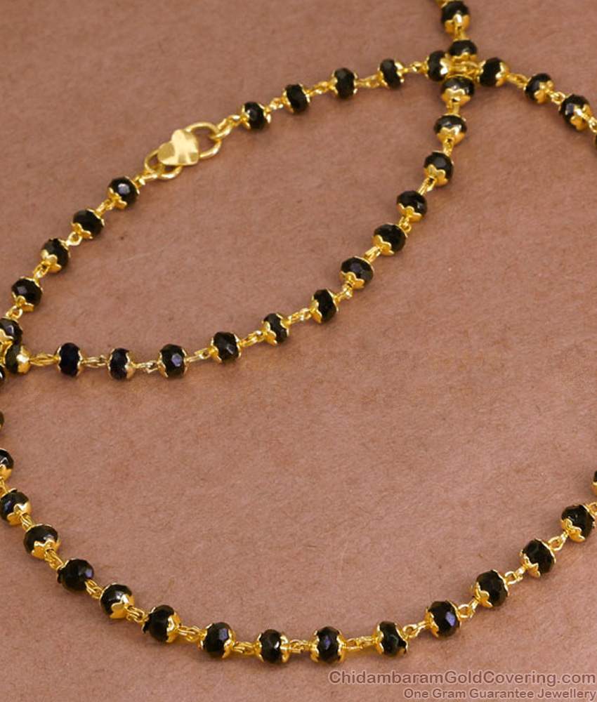 10.5 Inch Traditional Black Beaded Gold Anklets Designs For Womens ANKL1174