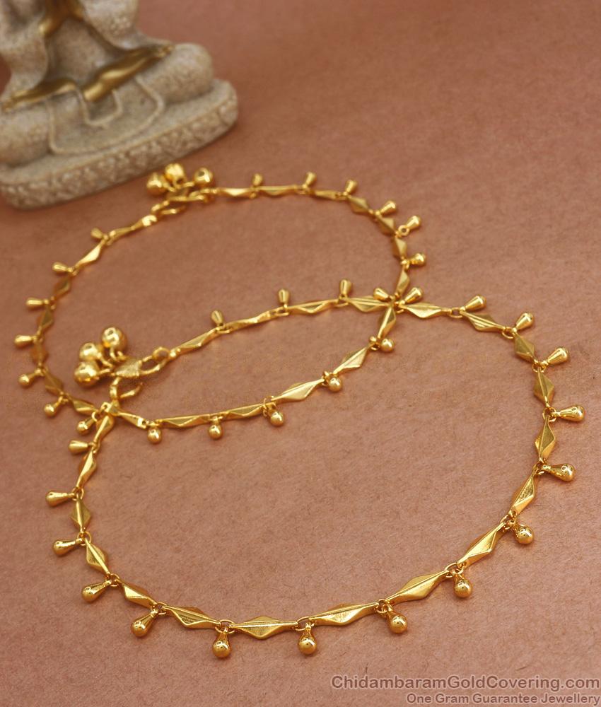 11 Inch Stylish One Gram Gold Anklet Hanging Beads Designs Shop Online ANKL1187