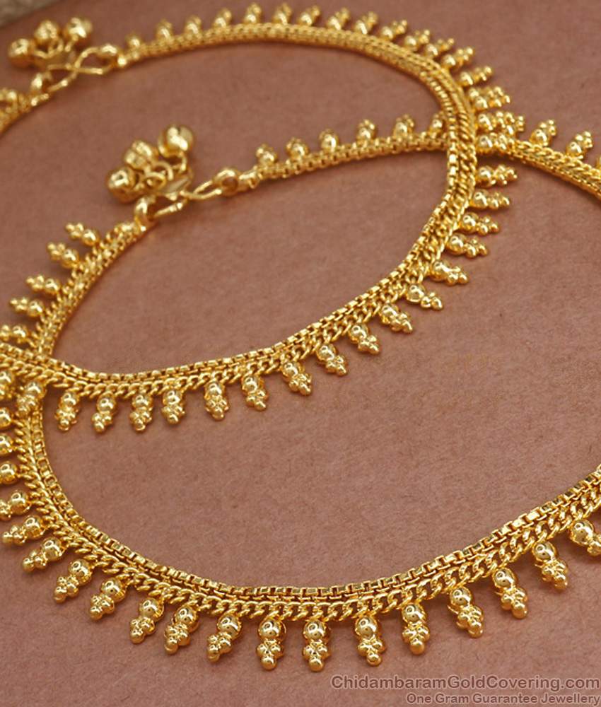 10.5 Inch Bridal True Gold Tone Anklet Golden Beads Design Shop Online ANKL1193