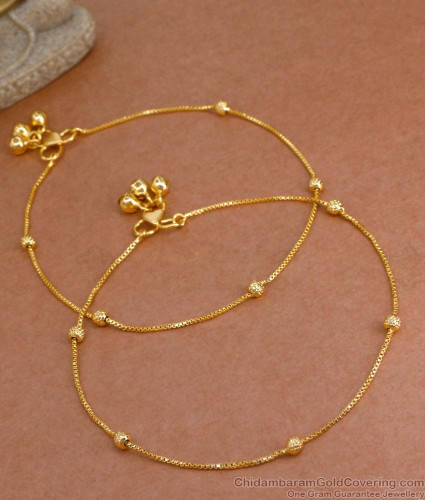 Inch Simple Thin One Gram Gold Covering Anklets For Girls
