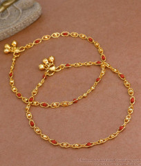 10 Inch Traditional Red Coral Beads Gold Plated Anklet ANKL1215
