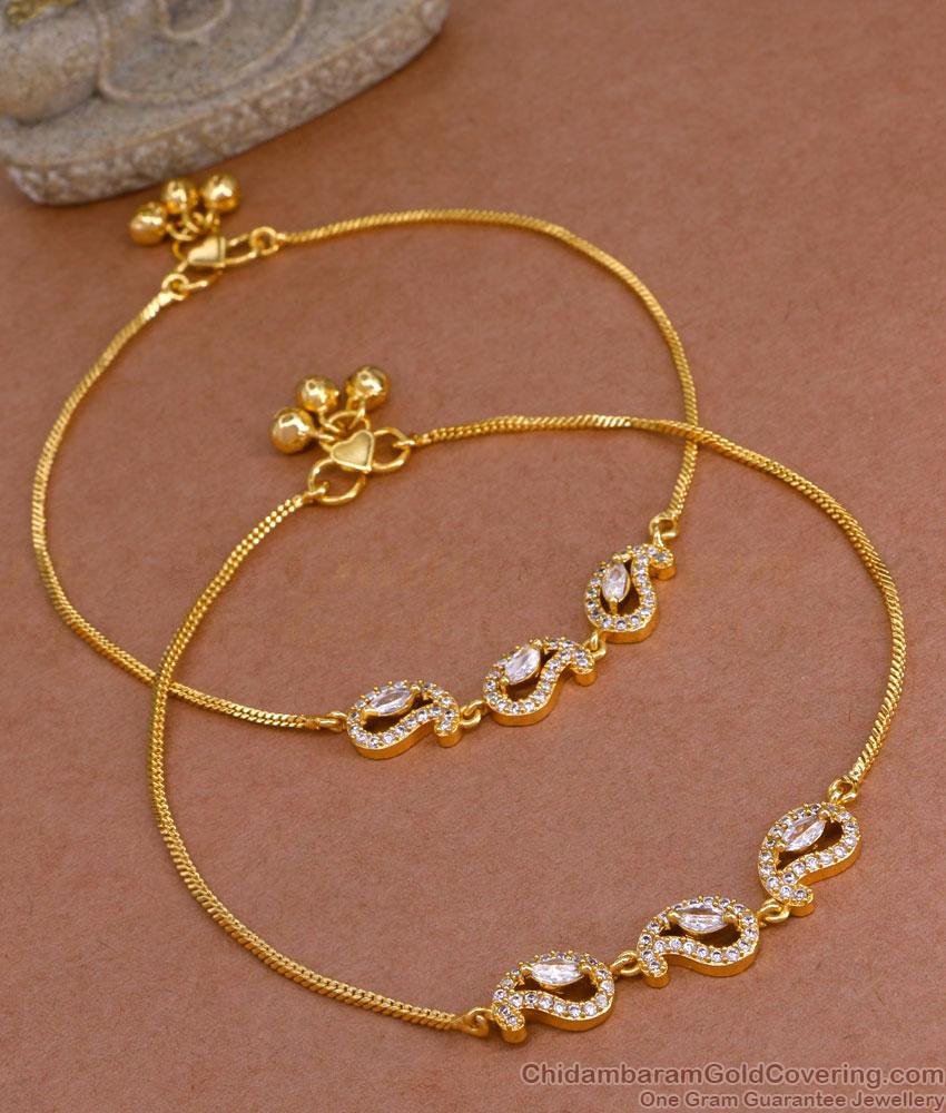 10 Inch Traditional Mango Anklet White Stone Design Gold Plated Jewelry Online ANKL1224 10 Inch Traditional Mango Anklet White Stone Design Gold Plated Jewelry Online ANKL1224