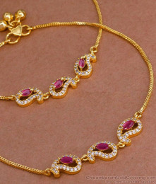 10.5 Inch Ruby White Stone Mango Charms Gold Anklets Womens Payal Design ANKL1226