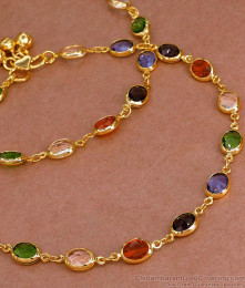 11 Inch Traditional Fashion Navaratna Anklet Gold Polish Design ANKl1229