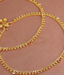 11 Inch Simple Gold Designer Payal Ruby White Stone Anklet ANKL1231