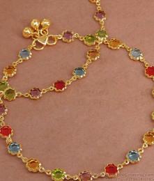 10 Inch Beautiful Flower Charm Kemp Stone Anklet Gold Finish ANKL1236