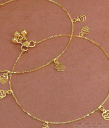 10.5 Inch Thin Gold Plated Chain Anklet With Dual Heart Charms ANKL1241