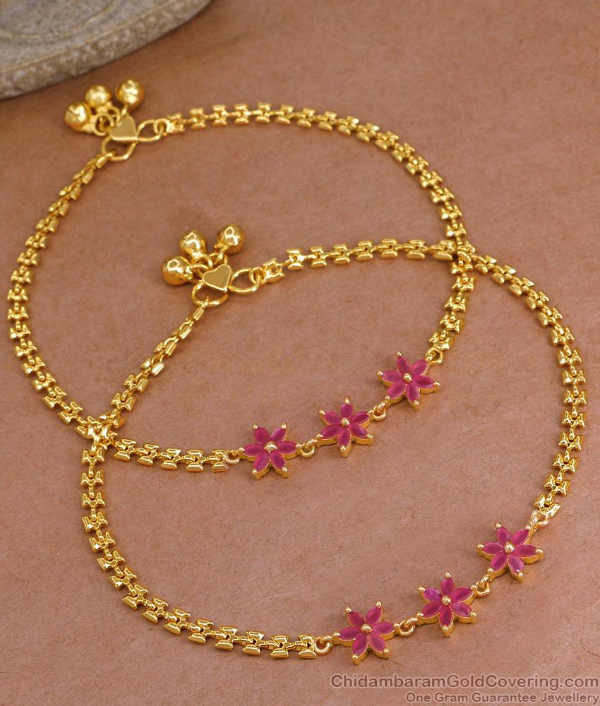 10 Inch Stylish Flower Design Ruby Stone Anklet Design Online ANKL1253 10 Inch Stylish Flower Design Ruby Stone Anklet Design Online ANKL1253