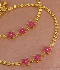 9.5 Inch Stylish Flower Design Ruby Stone Anklet Design Online ANKL1253 9.5 Inch Stylish Flower Design Ruby Stone Anklet Design Online ANKL1253