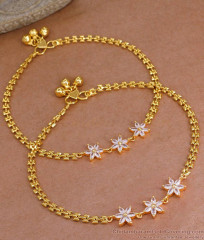 10.5 Inch Buy Attractive Gold Imitation Payal White Stone Flower Design ANKL1254 10.5 Inch Buy Attractive Gold Imitation Payal White Stone Flower Design ANKL1254