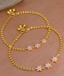 11 Inch Buy Attractive Gold Imitation Payal White Stone Flower Design ANKL1254