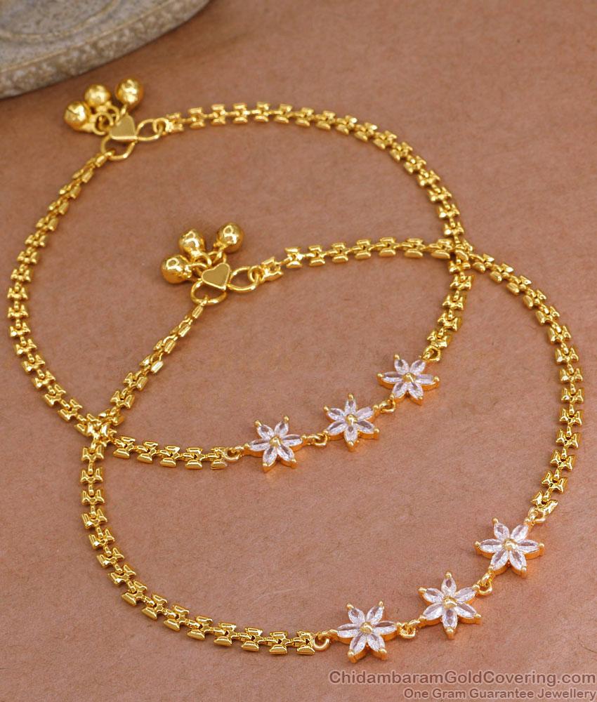 9.5 Inch Buy Attractive Gold Imitation Payal White Stone Flower Design ANKL1254 9.5 Inch Buy Attractive Gold Imitation Payal White Stone Flower Design ANKL1254