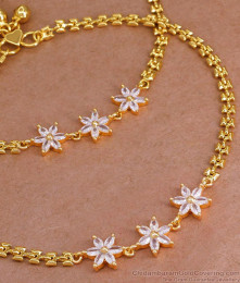 11 Inch Buy Attractive Gold Imitation Payal White Stone Flower Design ANKL1254
