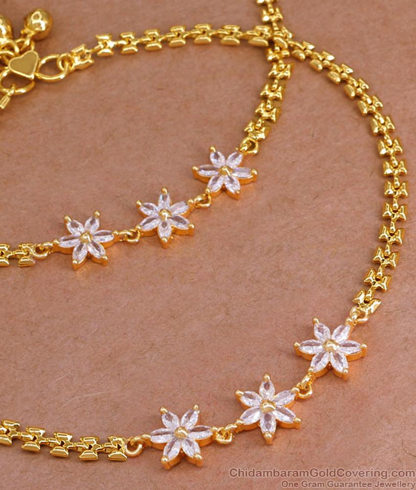 9.5 Inch Buy Attractive Gold Imitation Payal White Stone Flower Design ANKL1254 9.5 Inch Buy Attractive Gold Imitation Payal White Stone Flower Design ANKL1254
