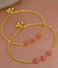 11 Inch New Arrival Gold Imitation Anklet Ruby Stone Half Ball Design ANKL1255 11 Inch New Arrival Gold Imitation Anklet Ruby Stone Half Ball Design ANKL1255