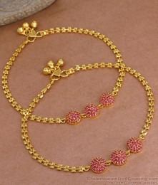 11 Inch New Arrival Gold Imitation Anklet Ruby Stone Half Ball Design ANKL1255