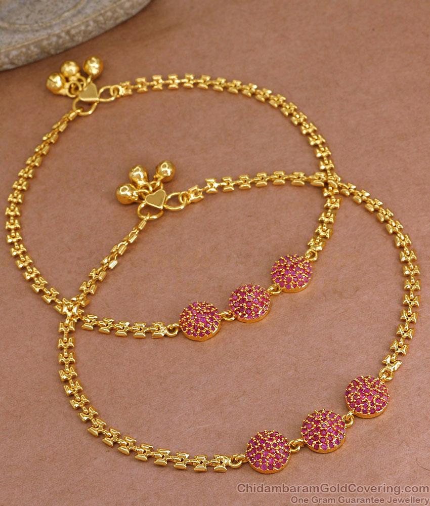 9.5 Inch New Arrival Gold Imitation Anklet Ruby Stone Half Ball Design ANKL1255 9.5 Inch New Arrival Gold Imitation Anklet Ruby Stone Half Ball Design ANKL1255