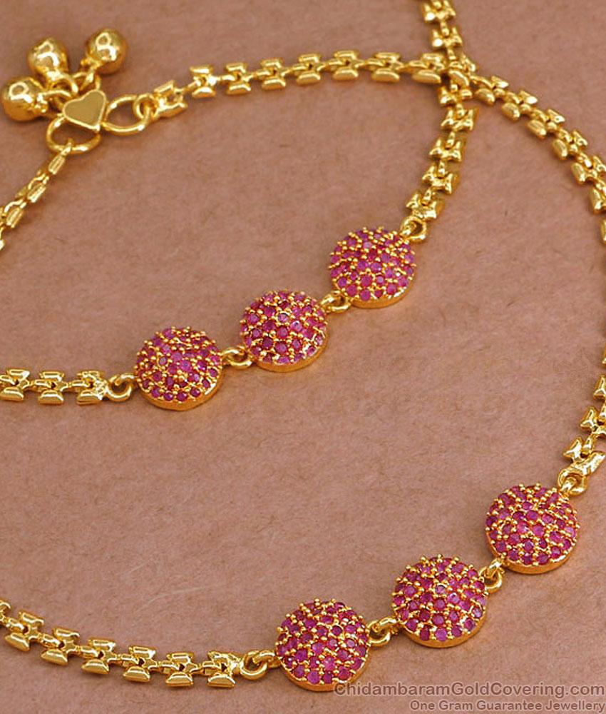 9.5 Inch New Arrival Gold Imitation Anklet Ruby Stone Half Ball Design ANKL1255 9.5 Inch New Arrival Gold Imitation Anklet Ruby Stone Half Ball Design ANKL1255