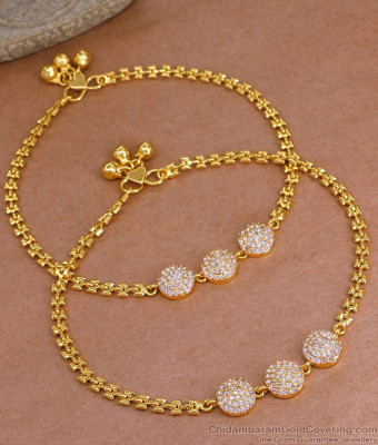 11 Inch Semi Precious Gold Plated Payal Collection With White Stone ANKL1256