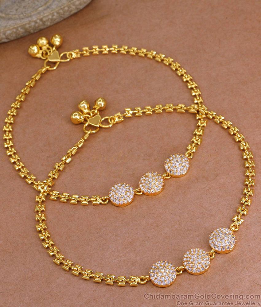 10.5 Inch Semi Precious Gold Plated Payal Collection With White Stone ANKL1256 10.5 Inch Semi Precious Gold Plated Payal Collection With White Stone ANKL1256
