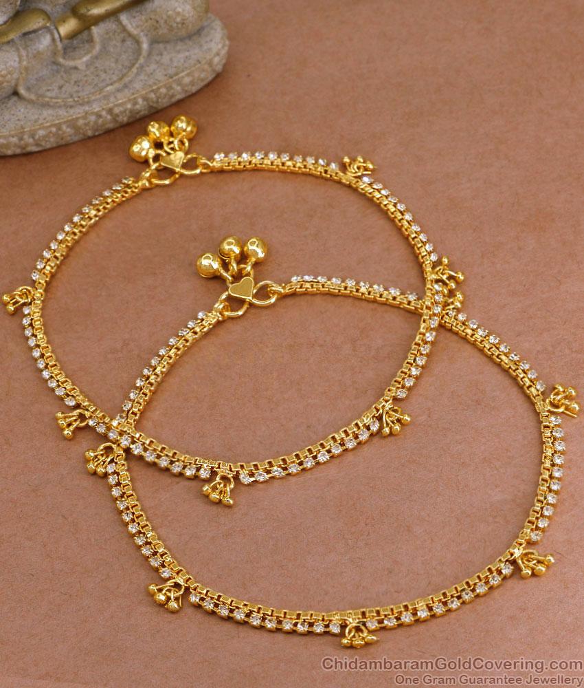 10.5 Inch Latest Bridal Wear Ad Stone Micro Gold Plated Anklet Design ANKL1257 10.5 Inch Latest Bridal Wear Ad Stone Micro Gold Plated Anklet Design ANKL1257