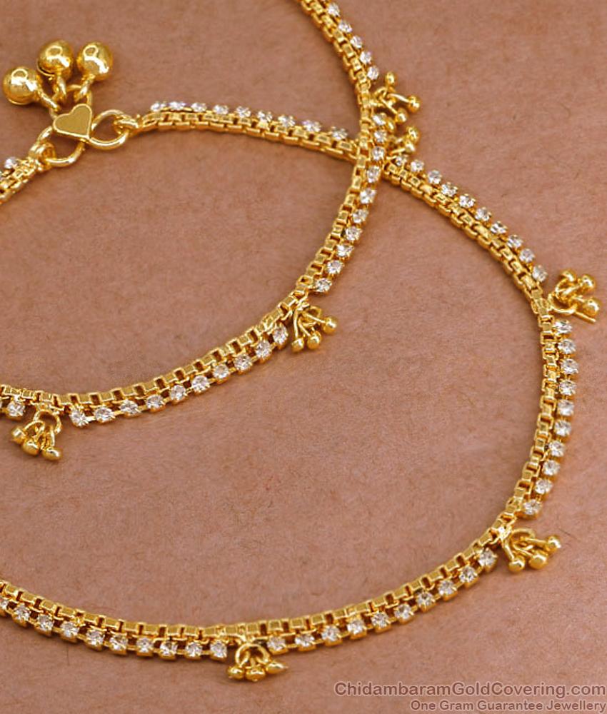 10.5 Inch Latest Bridal Wear Ad Stone Micro Gold Plated Anklet Design ANKL1257 10.5 Inch Latest Bridal Wear Ad Stone Micro Gold Plated Anklet Design ANKL1257