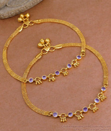 10 Inch Attractive Flat Gold Imitation Anklet Design With Amethyst Stone ANKL1258