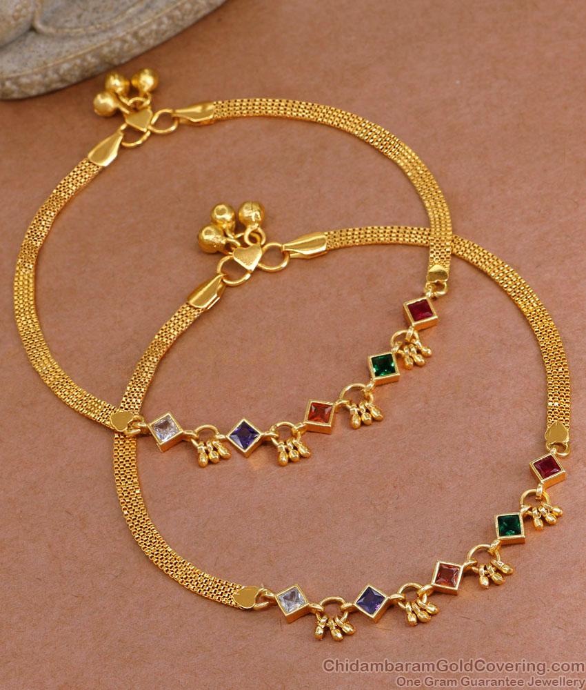 11 Inch Trendy Multi Stone Design Gold Plated Anklet Collections For Girls ANKL1260 11 Inch Trendy Multi Stone Design Gold Plated Anklet Collections For Girls ANKL1260