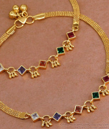 11 Inch Trendy Multi Stone Design Gold Plated Anklet Collections For Girls ANKL1260