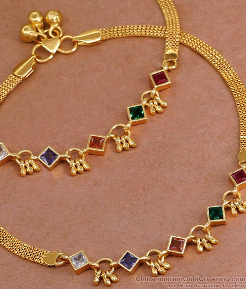 11 Inch Trendy Multi Stone Design Gold Plated Anklet Collections For Girls ANKL1260 11 Inch Trendy Multi Stone Design Gold Plated Anklet Collections For Girls ANKL1260