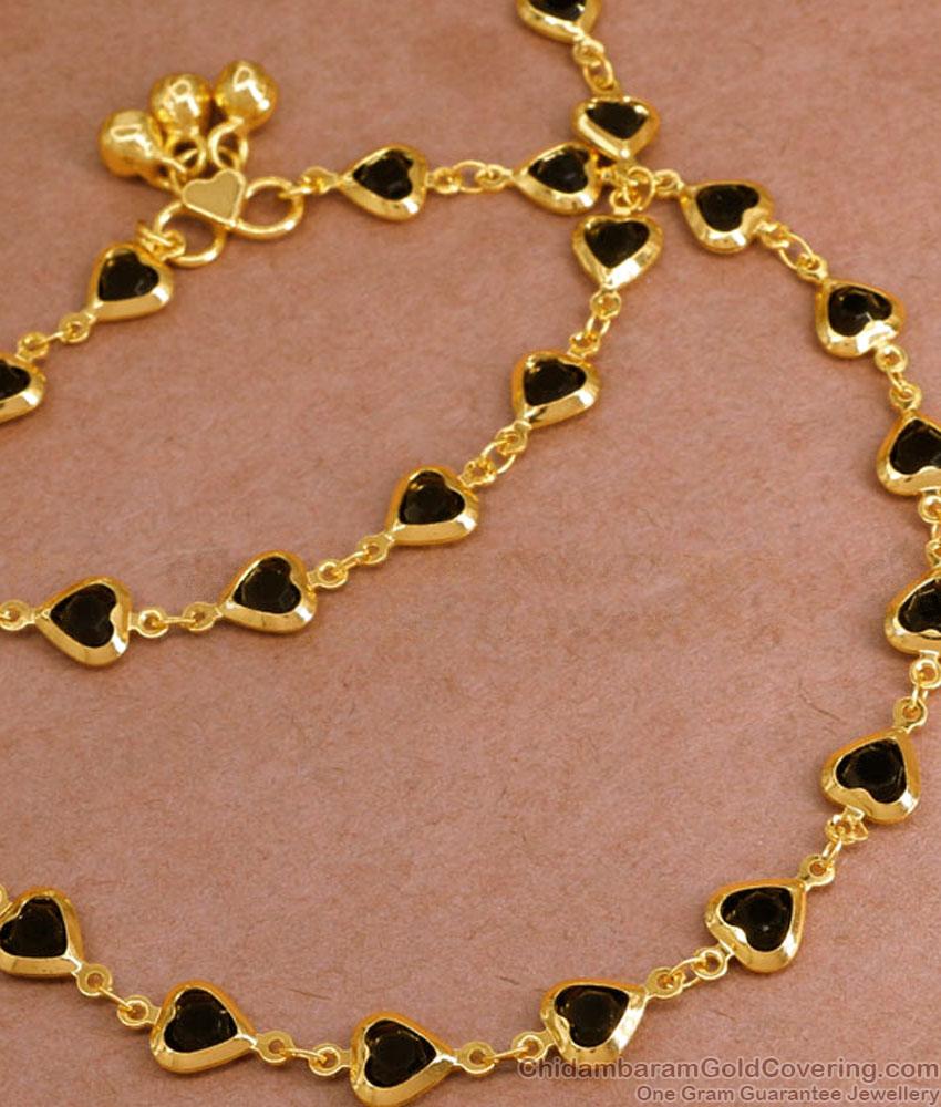10.5 Inch Latest Black Stone Heart Shaped Gold Anklet Design Online ANKL1261 10.5 Inch Latest Black Stone Heart Shaped Gold Anklet Design Online ANKL1261